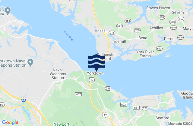 Yorktown, United Statesの潮見表地図
