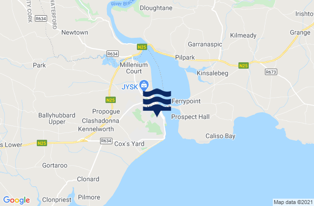 Youghal, Irelandの潮見表地図