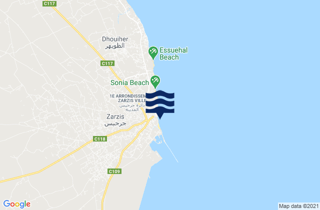 Zarzis, Tunisiaの潮見表地図