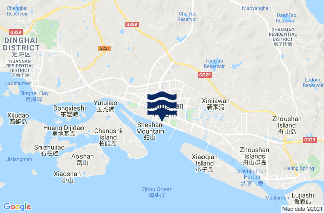 Zhoushan, Chinaの潮見表地図