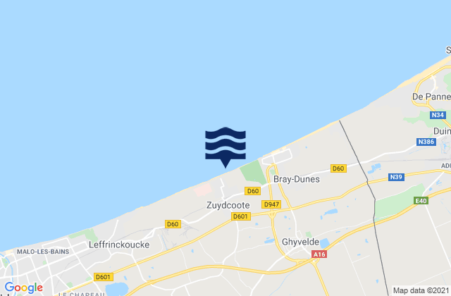 Zuydcoote, Franceの潮見表地図
