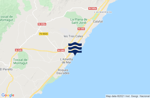 l'Ametlla de Mar, Spainの潮見表地図