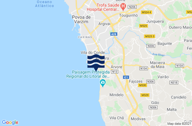 Árvore, Portugalの潮見表地図