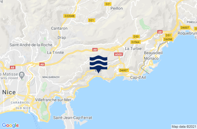 Èze, Franceの潮見表地図