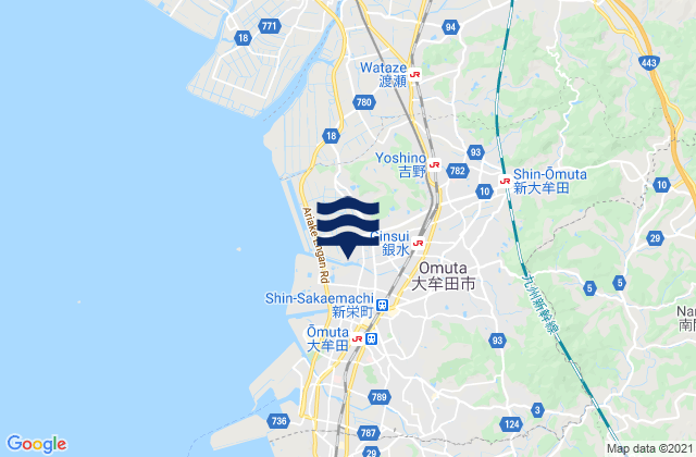 Ōmuta Shi, Japanの潮見表地図