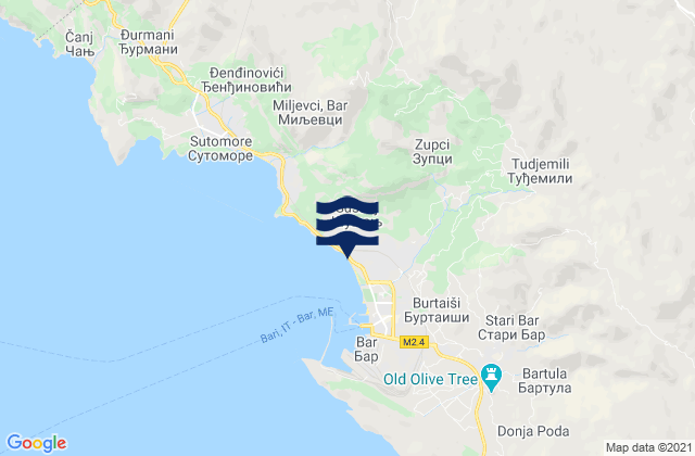 Šušanj, Montenegroの潮見表地図