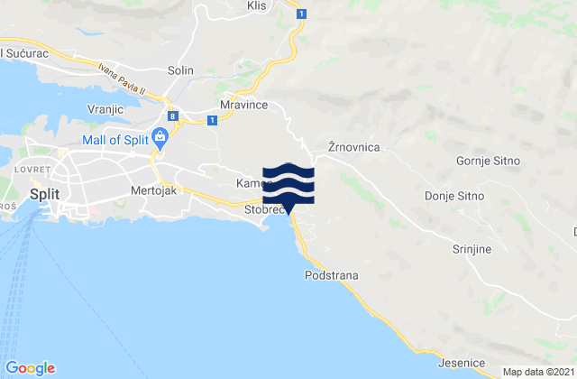 Žrnovnica, Croatiaの潮見表地図