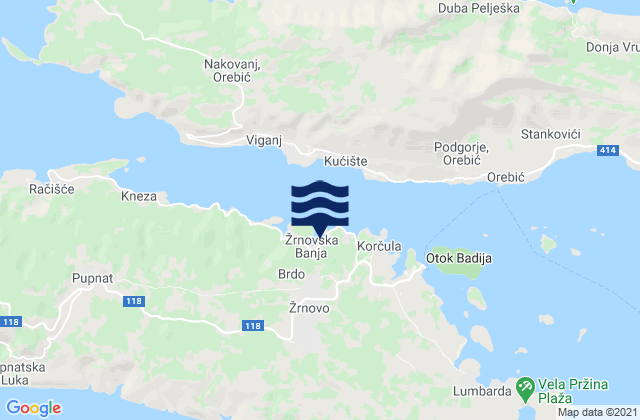 Žrnovo, Croatiaの潮見表地図